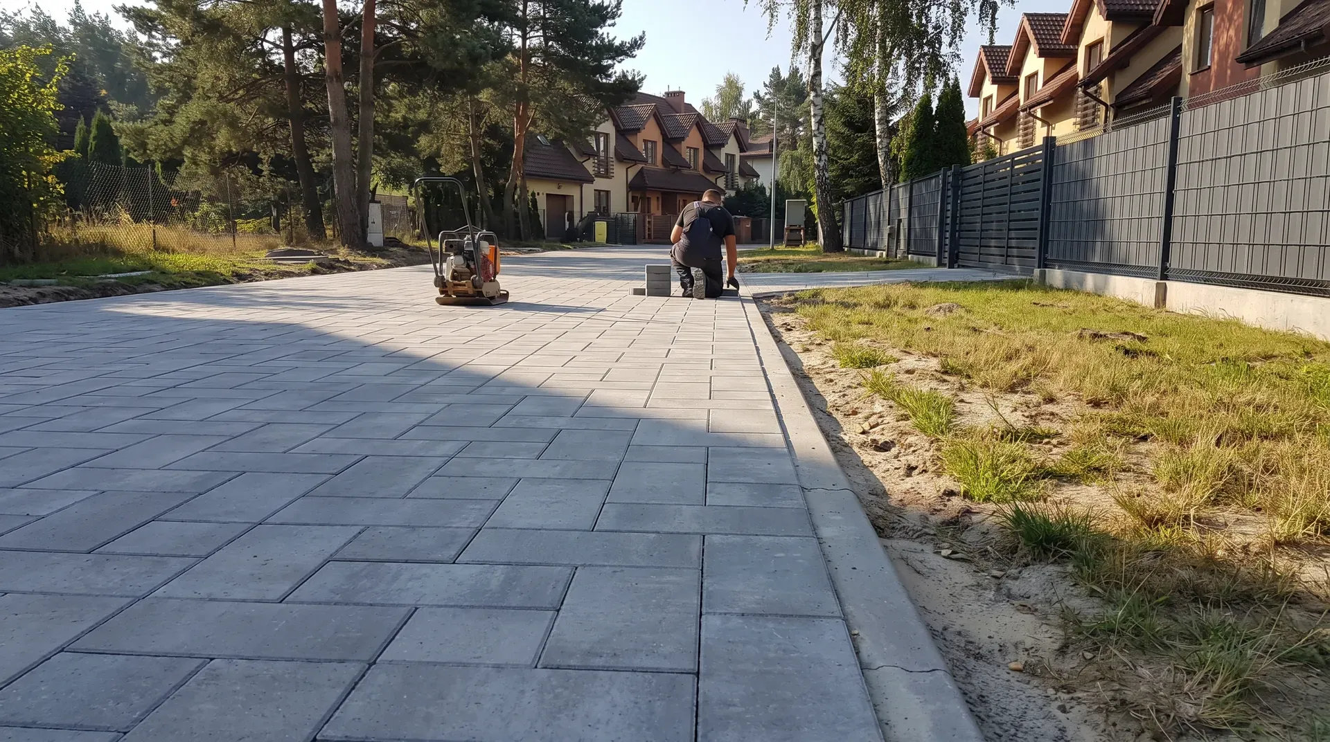 Szeregowce w Józefosławiu z podjazdami z kostki i pasem zieleni