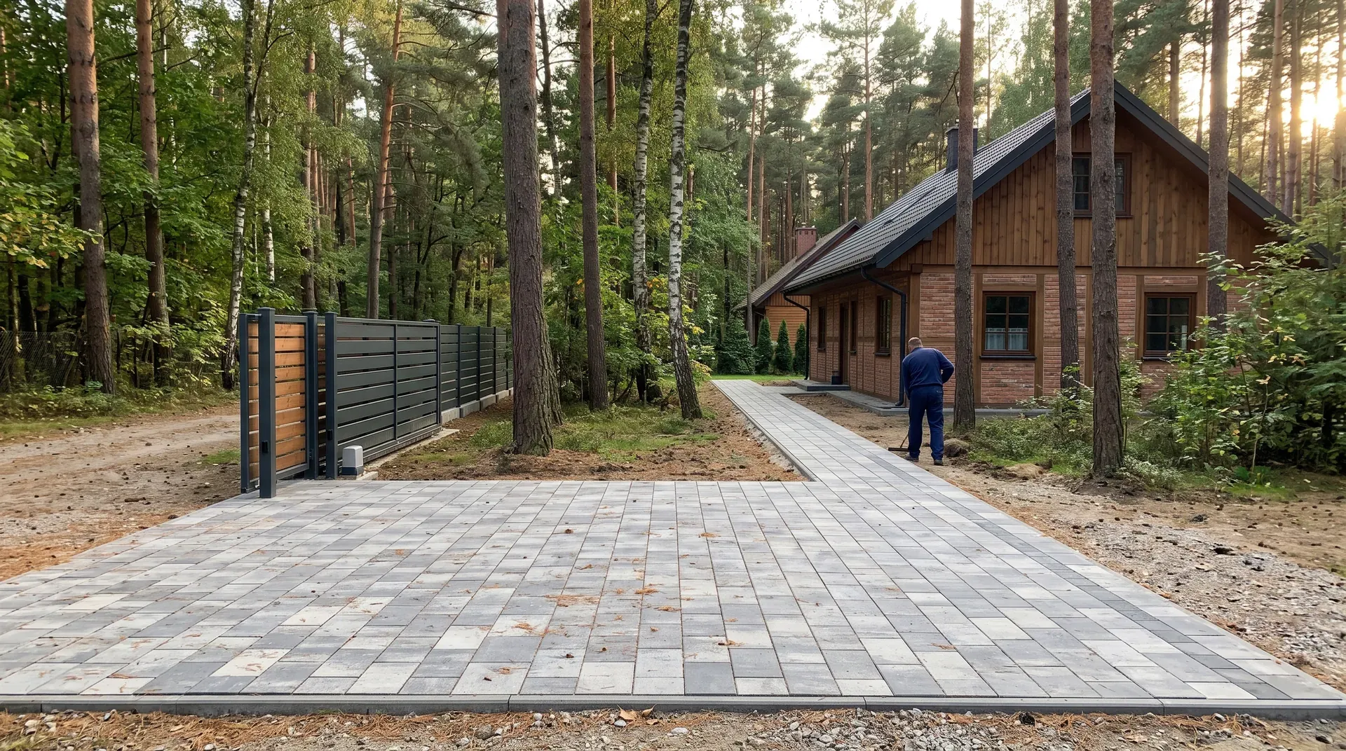 Dom w sosnowym lesie w Otwocku z nowym podjazdem z szarej kostki