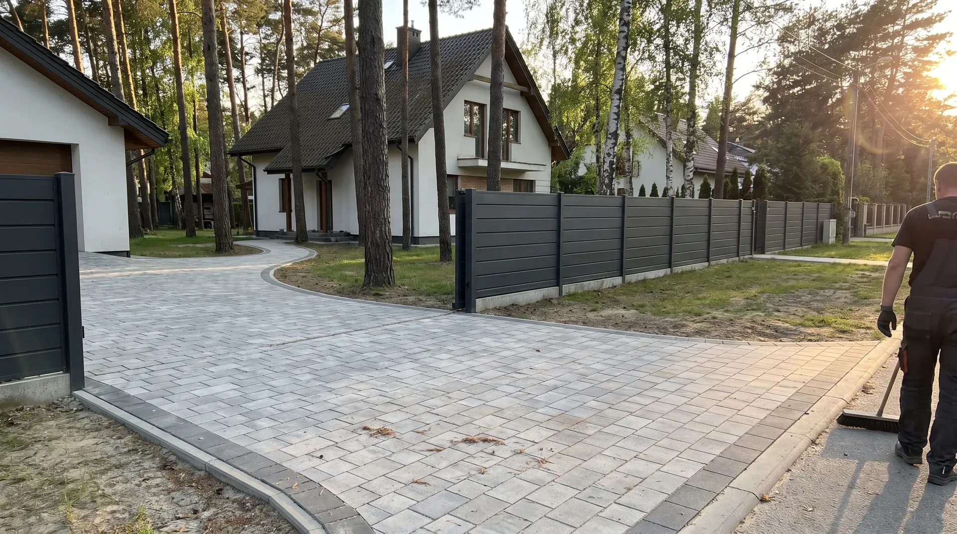 Dom jednorodzinny na Targówku z nowym podjazdem z szarej kostki