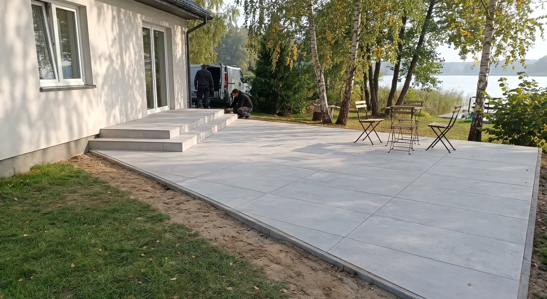 Taras z kostki przy domu nad Zalewem Zegrzyńskim w gminie Wieliszew